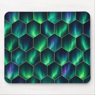 Tapis De Souris Aurore Boréale Verte Motif Hexagonal