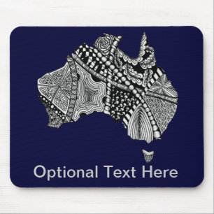 Tapis De Souris Australie Carte Doodle Art noir et blanc