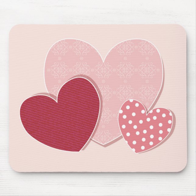 Tapis De Souris Autocollant de papier de coeurs roses (Devant)