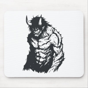 Tapis De Souris Autocollant Ogre Oni Yokai japonais Outline