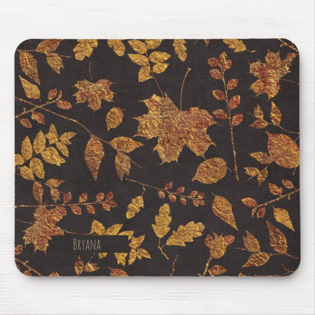 Tapis De Souris Automne Rustique Feuilles Dorées Élégant Automne (Devant)