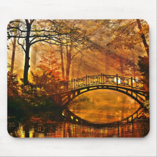 Tapis De Souris Automne - Vieux pont en automne parc brouillard