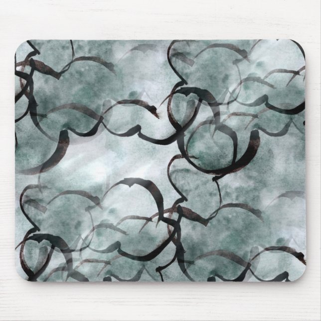 Tapis De Souris avant-garde d'art grise, peinture de main noire (Devant)