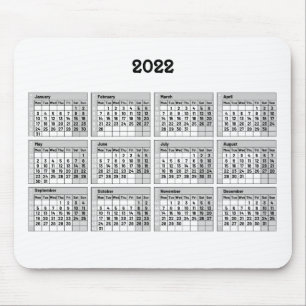 Tapis De Souris avec le calendrier 2022 et la numérotation de la s