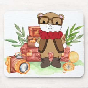Tapis De Souris Aventure de dessin animé d'ours mignon de voyage v
