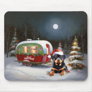 Tapis De Souris Aventure de Noël de la caravane Rottweiler d'hiver