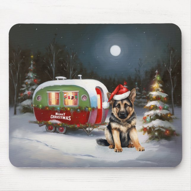 Tapis De Souris Aventure de Noël en caravane avec un Berger Allema (Devant)
