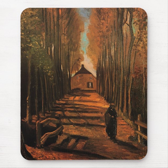 Tapis De Souris Avenue des peupliers en automne Van Gogh Art (Devant)