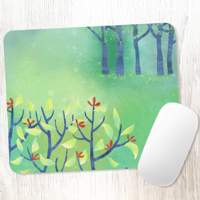 Tapis De Souris Avril Moderne Paysage Vert Peinture Nature (Green landscape abstract painting art mousemat)