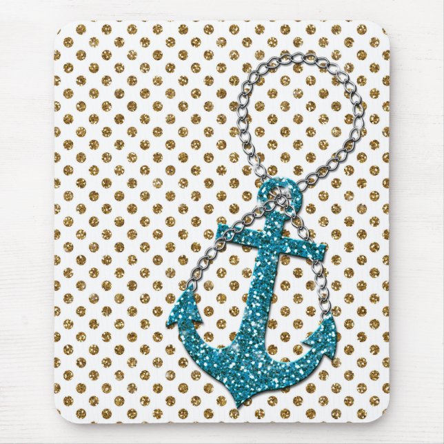 Tapis De Souris Awesome fausse parties scintillant paon bleu ancre (Devant)