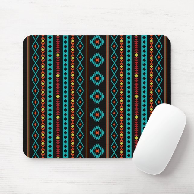 Tapis De Souris Aztec Turquoise Reds Blk Mixte Motifs V Motif (Avec souris)