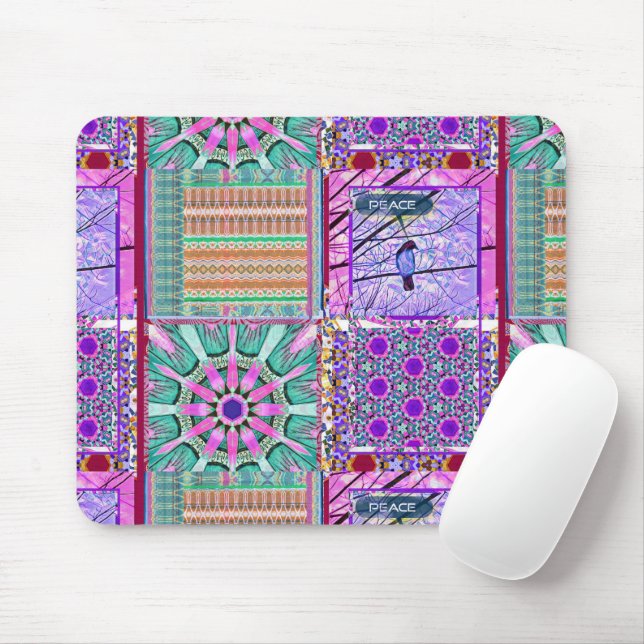 Tapis De Souris Azulejos Carreaux géométriques avec Oiseau de Paix (Avec souris)