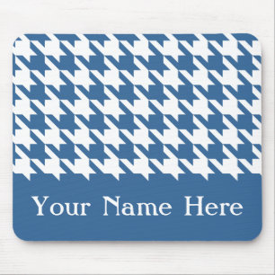 Tapis De Souris Azure Elegant Houndstooth avec nom personnalisé