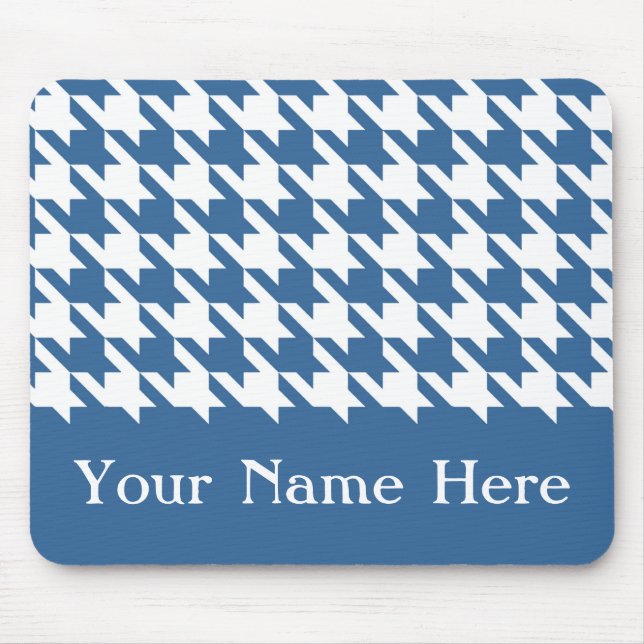 Tapis De Souris Azure Elegant Houndstooth avec nom personnalisé (Devant)