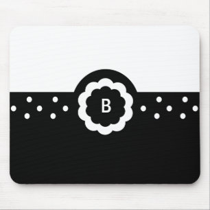 Tapis De Souris B : Monogramme B Mousepad noir et blanc pointillé