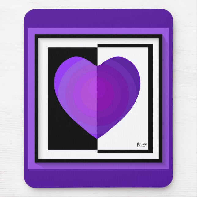Tapis De Souris B&W Purple Hearts Beating (Devant)