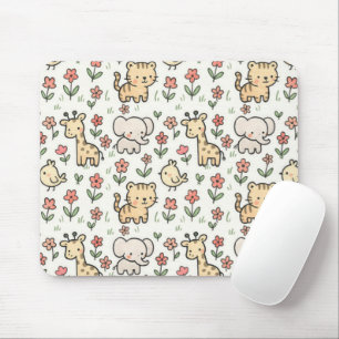 Tapis De Souris Baby Safari Faune Avec Fleurs De Doodle