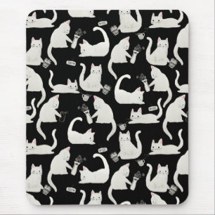Tapis De Souris Bad Cats Knocking Stuff Over, White Cats on Black