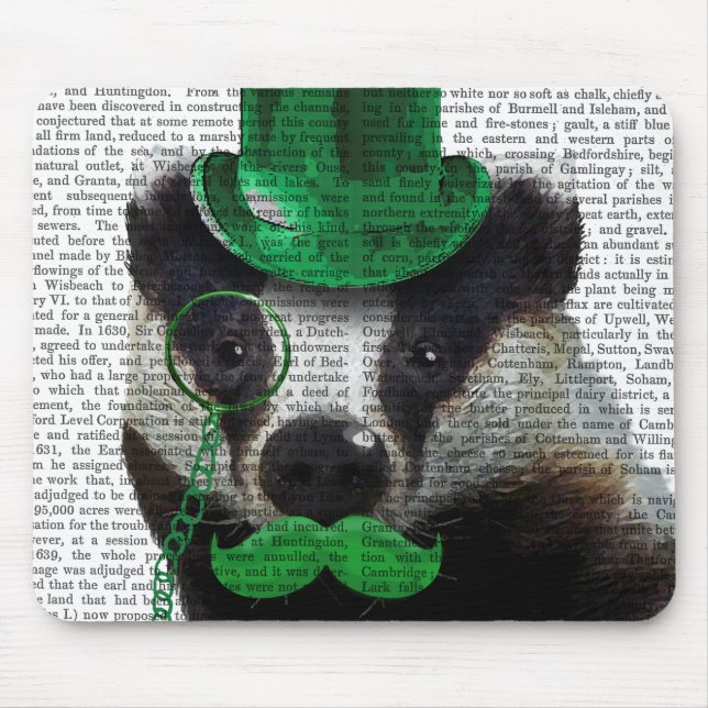 Tapis De Souris Badger avec chapeau vert et moustache (Devant)