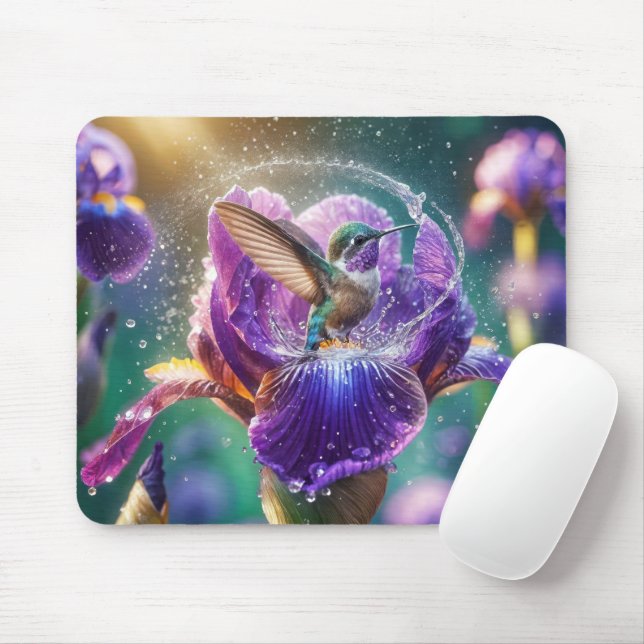Tapis De Souris Baignade des colibris dans un Iris (Avec souris)