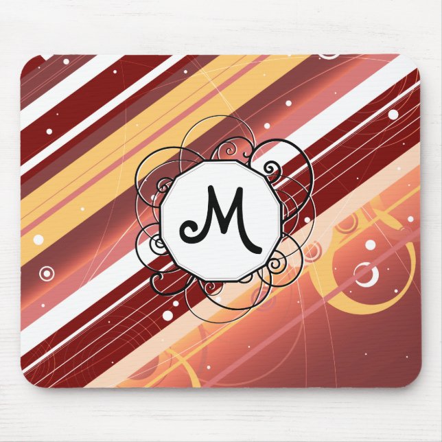 Tapis De Souris Baisers Berry Stripes Moderne-Rétro avec Monogramm (Devant)