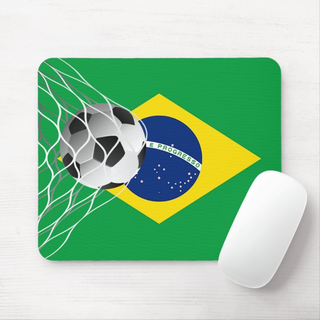 Tapis De Souris Bal De Football Sur Drapeau Brésilien (Avec souris)