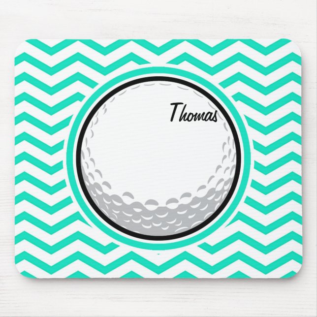 Tapis De Souris Bal de golf; Aqua Green Chevron (Devant)