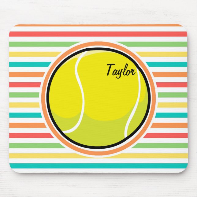 Tapis De Souris Bal De Tennis ; Bright Rainbow Strips (Devant)