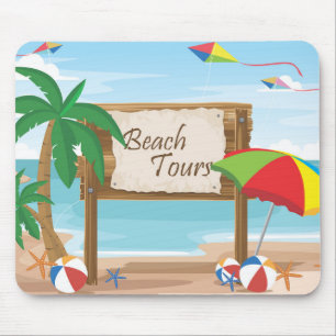 Tapis De Souris Balades sur la plage, cerfs-volants, parapluies et