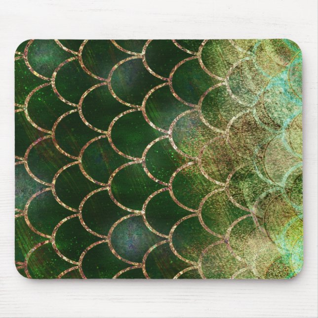 Tapis De Souris Balances de poissons de sirène vert et or (Devant)