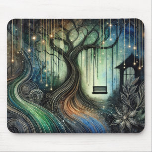 Tapis De Souris Balançoire d'arbre enchanté et lumières scintillan