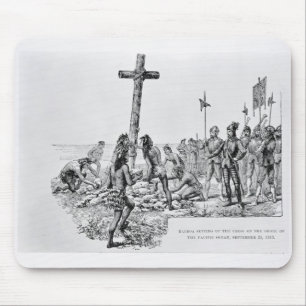 Tapis De Souris Balboa installant la croix sur le rivage