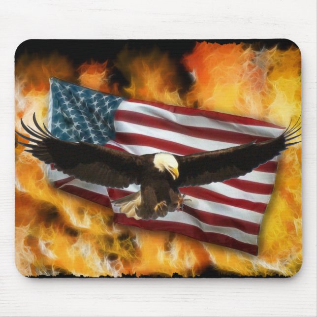 Tapis De Souris Bald Eagle, drapeau américain et flammes Patriotiq (Devant)