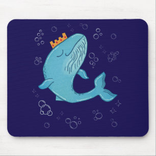 Tapis De Souris Baleine Roi avec Couronne Art folklorique océani