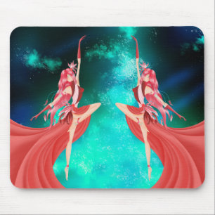 Tapis De Souris Ballerine rose ciel nocturne vert émeraude