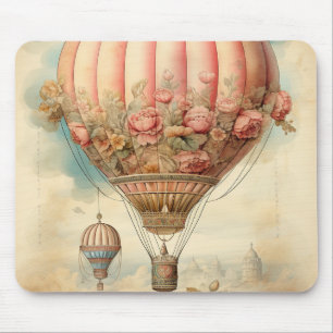 Tapis De Souris Ballon à air chaud vintage Steampunk Rose Floral