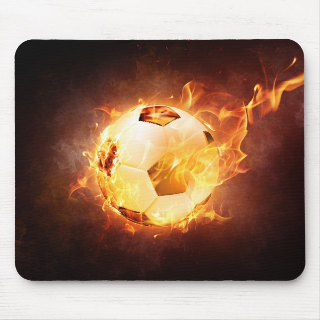 Tapis De Souris Ballon de football du football sur le feu (Devant)