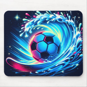 Tapis De Souris Ballon de football futuriste sur vague Océan Surf