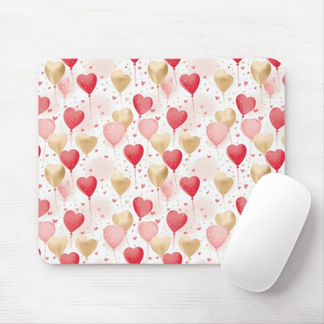 Tapis De Souris Ballons de coeur rose et or de Valentine (Avec souris)