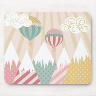 Tapis De Souris Balloon à air chaud rose et scène de montagne