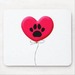 Tapis De Souris Balloon en forme de coeur avec Empreinte de patte 