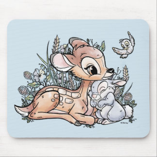 Tapis De Souris Bambi & Thumper Assis Dans Les Fleurs