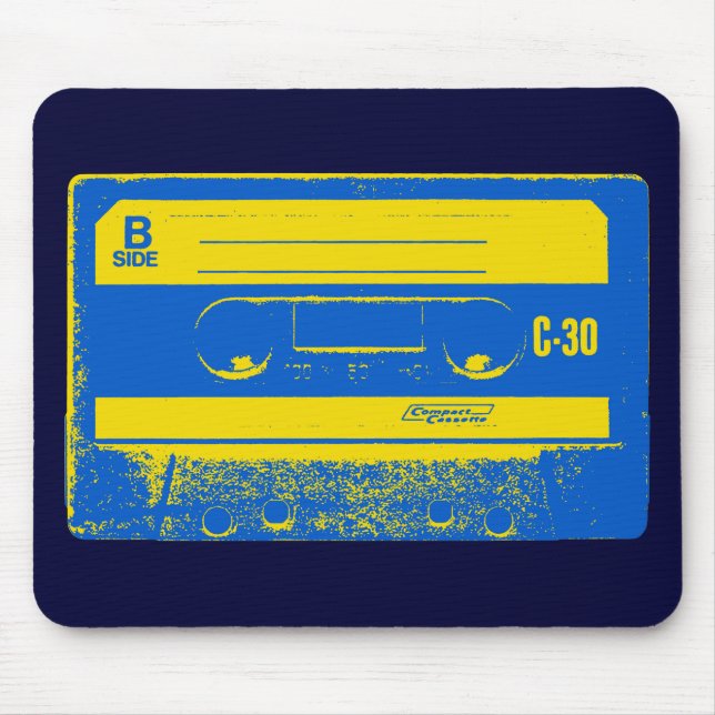 Tapis De Souris Bande de cassette bleu et jaune rétro (Devant)