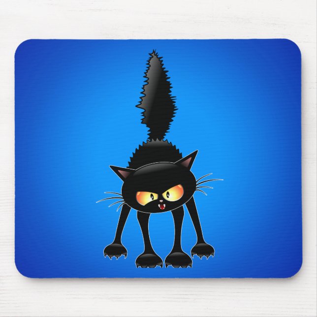 Tapis De Souris Bande dessinée féroce drôle de chat noir (Devant)