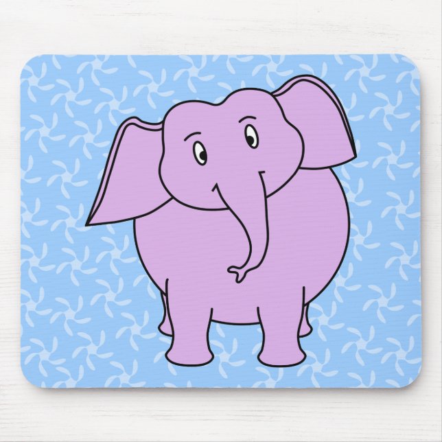 Tapis De Souris Bande dessinée pourpre d'éléphant. Fond floral (Devant)