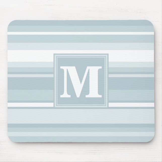 Tapis De Souris Bandes bleu glace monogramme (Devant)