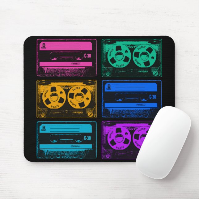Tapis De Souris Bandes de cassettes colorées rétro (Avec souris)