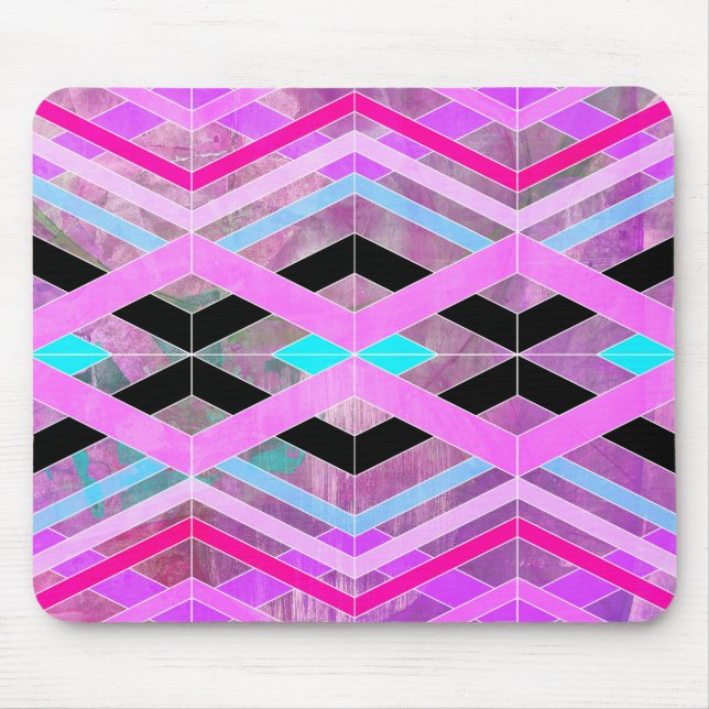 Tapis De Souris Bandes de croisement géométriques violettes roses  (Devant)