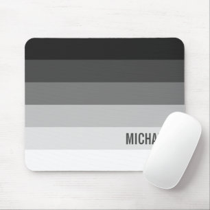 Tapis De Souris Bandes de dégradé noir et blanc avec nom