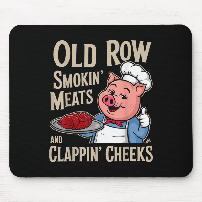 Tapis De Souris Barbecue Vieil Rangée Viandes Fumeurs Et Joues De  (Devant)